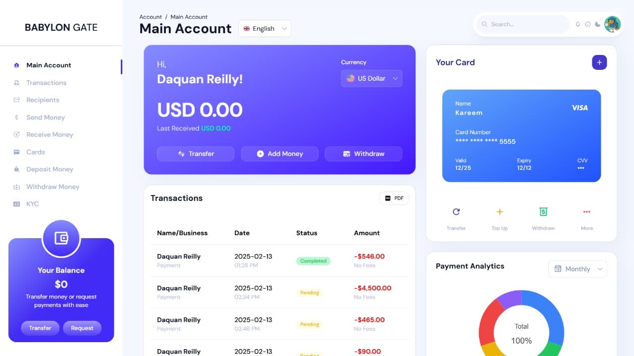 Payment dashboard screenshot